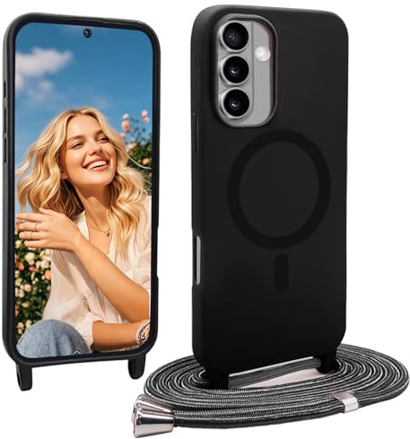 YANJIEER Magnetische hülle für Samsung Galaxy S22 mit Band, Mädchen Männer Handykette Case Kompatibel mit Magsafe, Dünn Silikon Stoßfeste Necklace Schutzhülle, Umhängen Kordel Cover Schwarz12