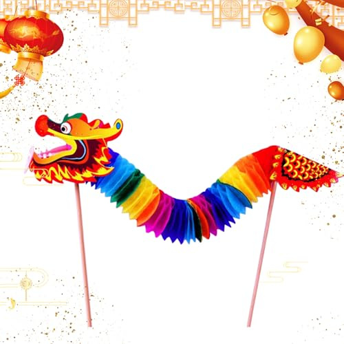 Salyeeluly Danse du dragon chinois pour le Nouvel An - Kit de bricolage en papier - Décoration d'intérieur - Dragon - Poupée en papier - Dance du dragon - Cadeau de découpe en papier