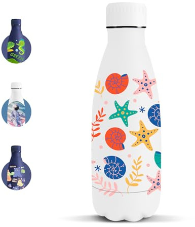 Motswedi Botella Agua Acero Inoxidable, 350 ml Libre de BPA, Cantimplora, 18/8 Acero Inoxidable, Botella, Vacío de Doble Pared, Cantimplora Termica para Escuela, Yoga - Estrella de mar blanca