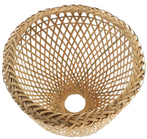 Bambus Hängelampenschirm Korbweide, Rustikal Boho, 50mm Loch, Khaki | Handgewebte Struktur, Ventiliertes Design, Weiches Licht für Essbereich, Clubs, Lichtquellen