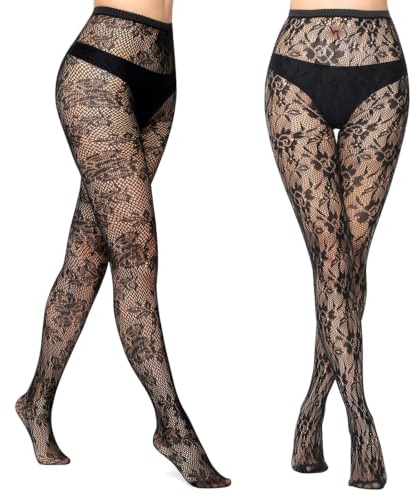 FUNUNUP Medias Rejilla Mujer Talla única Tallas Grandes, Medias Encaje En Tres Colores A Elegir Negro Blanco Y Rojo