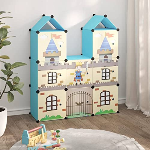 sephironlbb Barnskåp, modulärt med 8 kuber, blå PP-plast, stabil hylla med stålram, 109,5 x 36,5 x 127 cm, mångsidigt förvaringssystem för barnrum, lätt att rengöra