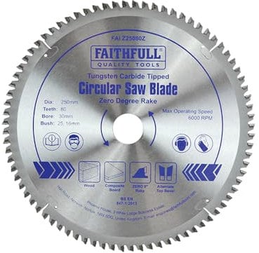 Faithfull Tct Circ Saw Blade 250 X 30 X 80T Z/Deg