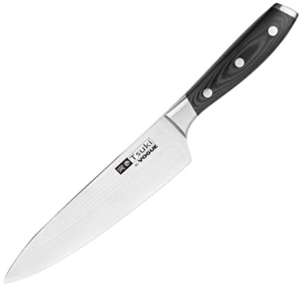 Vogue Tsuki Serie 7 Kochmesser 19,8 cm/8 Zoll, Micarta-Harz-Griff, Gewicht: 220 g, VG-10 Edelstahlkern & 60° Rockwell-Härtegrad Damaszenerstahl-Ummantelung, CF841