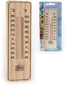 Thermometer Außenthermometer 22x5cm Holz Grad Fahrenheit Innen Außen