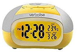 Verbalise Talking Clock with Temperature and Back Light, Wake-up Alarm, Silver/Yellow