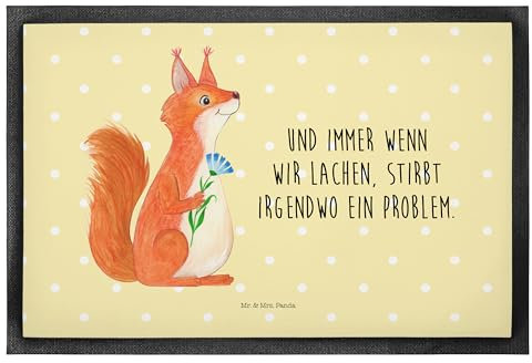 Mr. & Mrs. Panda 50 x 75 cm Fußmatte Eichhörnchen Blume - Geschenk, Fußmatte innen, Spruch Deko, Motivation Bilder, Spruch positiv, Tiermotive,