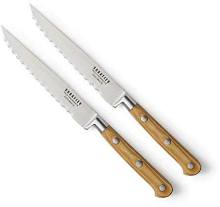 Sabatier, 168-002, Set mit 2 Steakmessern, Fleischschneiden ohne Auswirkungen, Schneidemesser, Professionelles Küchenmesser, Edelstahl und Holz, 12.5 cm, Braun
