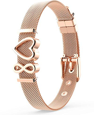 THIORA Damen Armband Rosegold | Anhänger Charms | Premium Edelstahl | Unendlichkeit | Charmband | Geschenk Schmuck Set (Infinity - Rosegold)