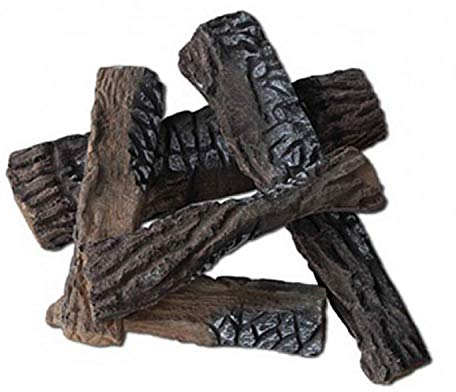 Set 5 Pz Tronchi legno legnetti decorativi in ceramica per biocamini L20-25Cm