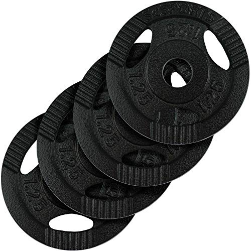 ScSPORTS® Hantelscheiben - Set, 5/10/20 kg, 31mm, Gusseisen, Tri-Grip, Hammerschlag, Schwarz - Hantelscheiben-Set, Gewichtsscheiben (5 kg (4 x 1,25))