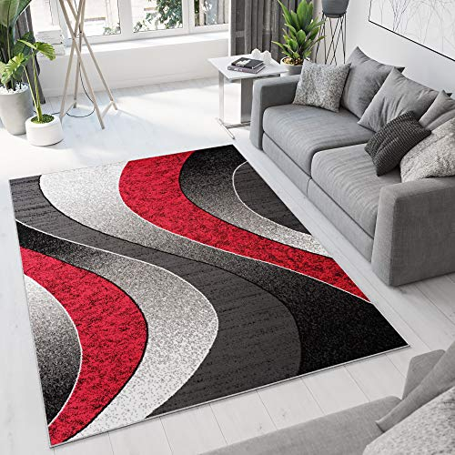 TAPISO Dream Teppich Wohnzimmer Modern Wellen Streifen Grau Rot Schwarz Creme Meliert Schlafzimmer Esszimmer Gästezimmer ÖKOTEX 160 x 220 cm