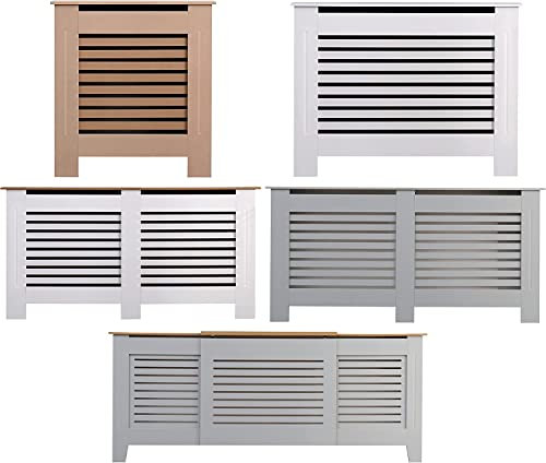 AVC Designs Kensington Radiator Storage Cover Modern MDF Wood White Grey Horizontal Slat Living Room Bedroom Hallway Cabinet (Medium Grey)