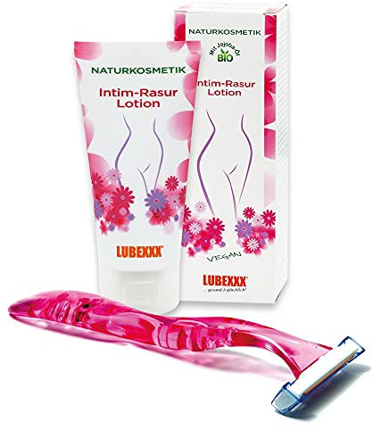 LUBEXXX Intim-Rasur Lotion - Beruhigende Lotion nach der Intim-Rasur, 50 ml. Mit Bio Jojoba Öl, Bio Hagebuttenkern Öl und Bio Sheabutter.