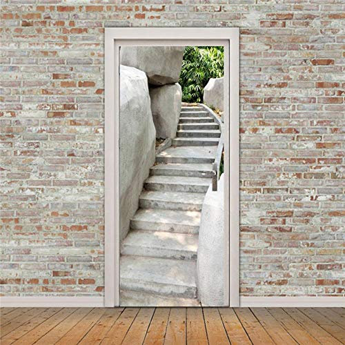 BXZGDJY Stickers de Porte 3D Chemin de Pierre Imperméables, Rustic, 90x200cm, Usage Unique, Pour Porte, Outdoor, 1 Unité