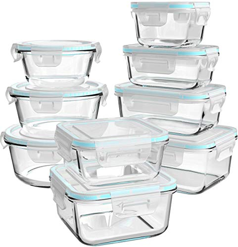AILTEC Glass Food Storage Containers with Lids, 18 Piece Meal Prep Set, BPA Free & Leak Proof