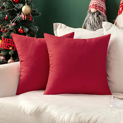 MIULEE 2er Set Wasserdicht Kissenbezug Outdoor Sofakissen Weihnachten Dekokissen Modern Kissenbezüge Dekorativ Kissenhülle Deko aus Polyster Leinen-Optik für Garten Wohnzimmer 45x45 cm Leuchtend Rot