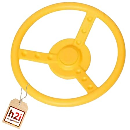 h2i Lenkrad Spielturm & Spielhaus | Lenkrad für Spielturm aus wetterfestem Kunststoff | bewegliches Spielturm Lenkrad mit Drehgeräusch | Spielturm Zubehör | gelb