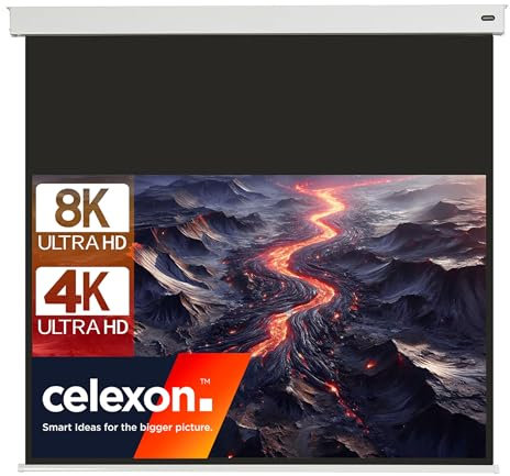 celexon Professional Plus V2.0 Akku-Batterie-Leinwand 70 | 160x90 cm 16:9 | elektrisch betriebene 8K, Full-HD Beamer-Leinwand mit Kabel zum Aufladen, inkl. Fernbedienung | zur Decken- & Wandmontage