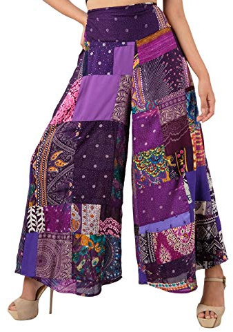 Lofbaz Damen Patchwork Breites Bein Palazzo Hose Yoga Lounge Hippie Harem Fließende Hose Junioren Damen Reisen Vertuschen Beachwear Patchwork Violett M