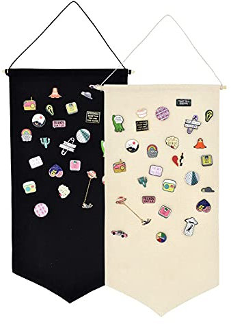 Felenny 2Pcs Leere Leinwand Banner Set Wand Display Banner DIY Leere Leinwand Flagge Hangable Emaille Pin Wand Display Banner für Pin Brosche Patches Abzeichen