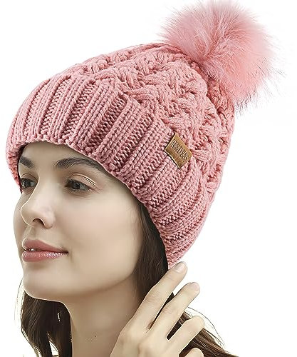 REDESS Cappello Invernale da Donna con Pompon con Pompon Cappelli Caldi Foderati in Pile, Berretto Incrociato in Maglia di Neve Spessa e Morbida per Le Signore