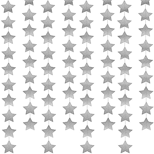 65Ft/20 Meter Stern Papier Girlande Bunting Banner Party Geburtstag Hängende Dekoration Baby Shower Decor (Silber)