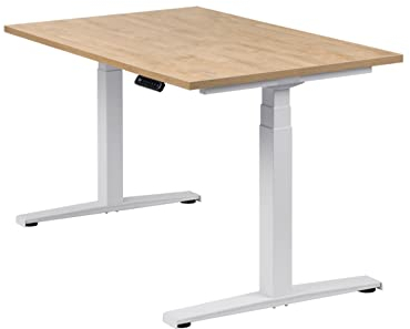 boho office® Höhenverstellbarer Schreibtisch 120 x 80 cm - Elektrisch stufenlos, inkl. Wireless Charger, Memoryfunktion, Kollisionsschutz - Basic Line Weiß inkl. Tischplatte in Wildeiche