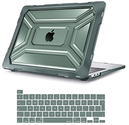 MOSISO Case Compatibile con MacBook PRO 13 Pollici M2 M1 2024-2020 A2338 A2289 A2251 con Touch Bar Touch ID,Heavy Duty Plastica Custodia Rigida con Paraurti in TPU&Cover per Tastiera,Midnight Verde