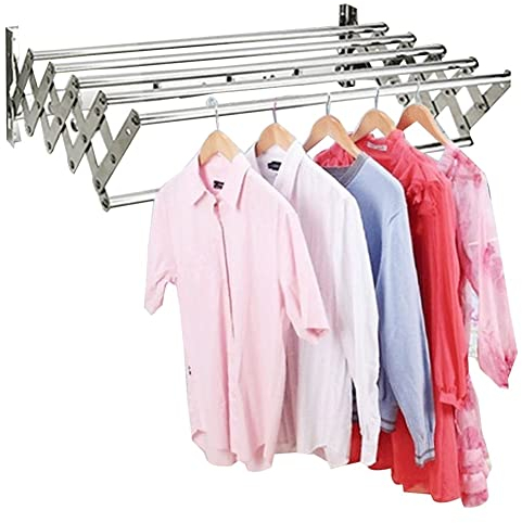 LMZPJ Wandtrockner ausziehbar Wäschestände aus Metall mit 6 Stangen Scherenwäschetrockner Akkordeon Trockenständer zur Wandmontage Trockner for Ihr Bad (Color : Silver, Size : 100cm)