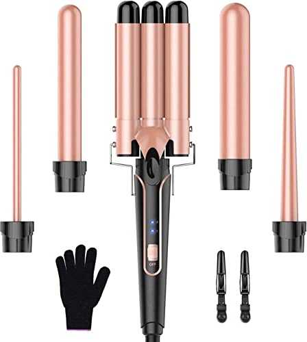 BESTOPE PRO 25mm Lockenstab, Keramik-Welleneisen für Haare mit Negativen Ionen, 8 Einstellbaren Temperaturen, 30S - Schnelles Aufheizen, 60Min Auto - Abschaltung, Handschuh, 2 Klammern, Roségold