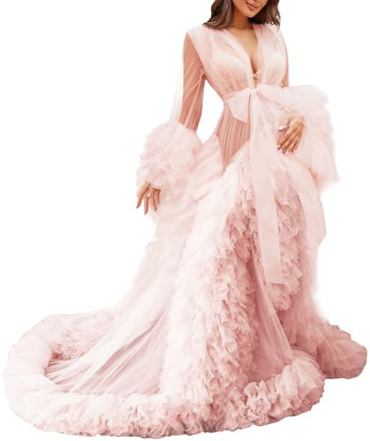 MAYILNSIN Robe de maternité en tulle pour femme - Kimono - Perspective - Photographie pour fête prénatale, rose, S