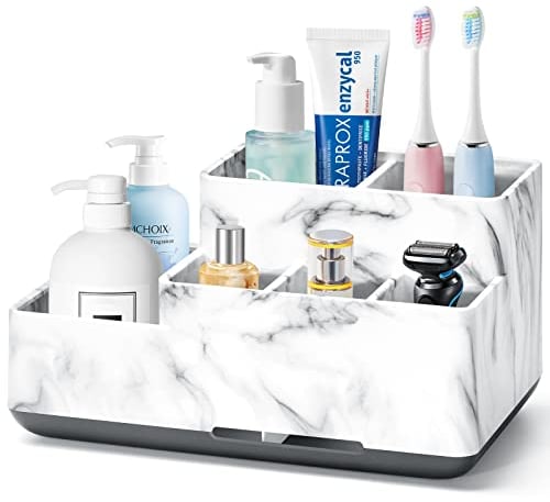 Soporte para Cepillos de Dientes, Portacepillos de Dientes Antideslizante Desmontable Organizador Baño con 6 Compartimentos y Orificios de Drenaje para Baño, Cocina y Familia