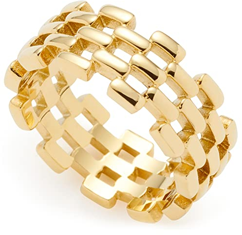 JEWELS BY LEONARDO Ring Milanese Band-Ring aus goldfarbenem Edelstahl Gr. 18 (56) breite Statement Kettenglied-Optik Geschenk Damen Schmuck 023056