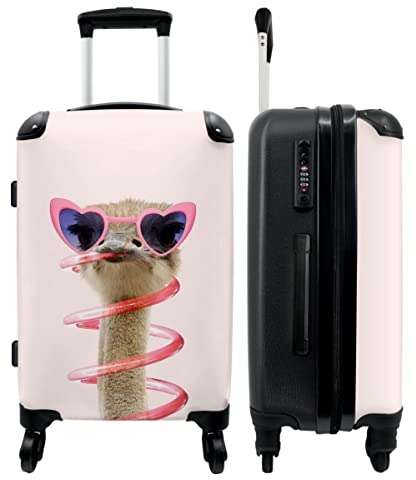 NoBoringSuitcases.com® Teenager Mädchen Geschenke Trolley Koffer Reisetasche mit Rollen Suitcase Kinder - Pink - Strauß - 67x43x25cm