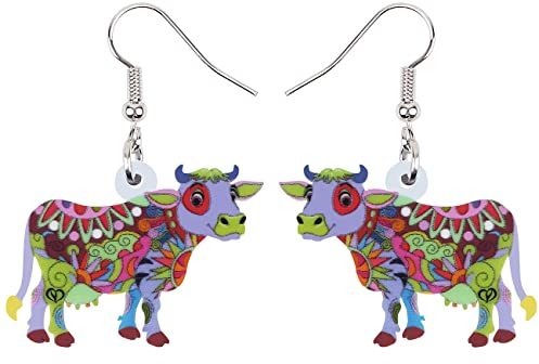 NEWEI Acryl Anime Milchvieh Kuh Ohrringe Drop Dangle Farm Tier Schmuck Für Frauen Mädchen Geschenk Charm (Lila)