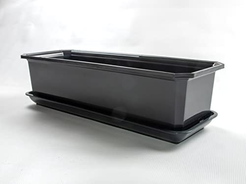 TOP TOOLS Blumenkasten mit Untersetzer Balkonkasten Pflanzkasten Anthrazit (50 cm)