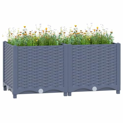 puraday Jardinière de Jardin 80x40x38 cm Gris Polypropylène Lit de Plantation Offre Suffisamment d’Espace Pot de Terrasse Balcon pour Plantes Légumes Herbes Aromates Fleurs