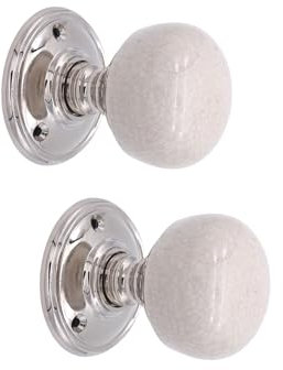 Infinity Decor Pair of Vintage Style Ceramic Mortice Door Knob Pull Handle on Polished Nickel Rose 60mm – Ideal for Interior & Exterior Doors  