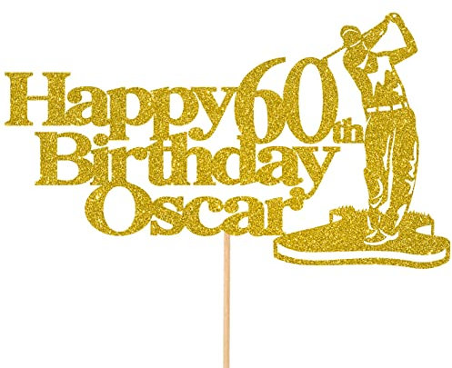 Personalised Golf Golfer Glitter Cake Topper - Gold Custom Age & Name Glitter Cake Decoration and Sprinkles - Happy Birthday Decorations - Personalised Toppers for Cakes by Cakeshop