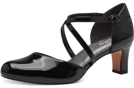 Jana Damen Pumps mit Riemen mit Blockabsatz Vegan, Schwarz (Black Patent), 39 EU