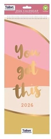 2026 Super Slim Month to View Spiral Bound Hanging Wall Calendar Home Office (You ve Got This)