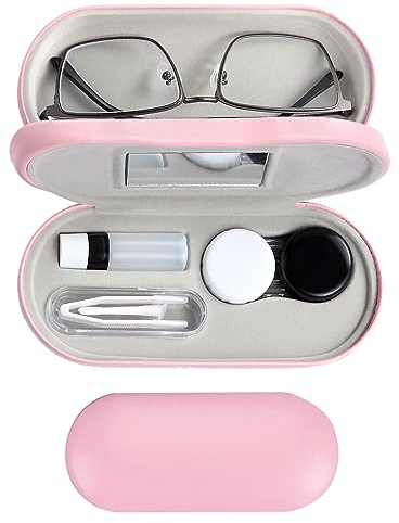 MUDOR 2-in-1 Kontaktlinsen- und Brillenetui, Reise-Set inklusive Entfernungswerkzeug mit Pinzette, Dual-Use-Design (Rosa)