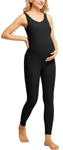 Maacie Grenouillère de maternité grossesse shapewear tricot sans manches combinaison, Noir , XL