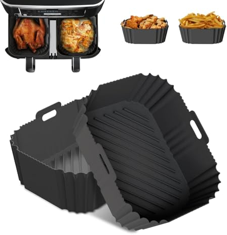 Silicone Air Fryer Liners for Ninja AF400UK/AF451UK, Tower T17088/T17100, Reusable Non-Stick Basket Accessories Compatible with Ninja Dual Zone Air Fryer 9L-9.5L