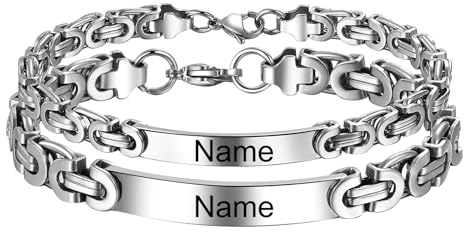 Cupimatch Paar Armband mit Gravur: Königskette Armbänder Personalisierte Edelstahl Glänzend Poliert Pärchen Armkette Geschenk für Damen Herren zu Weihnachten Jubiläum Hochzeit Geburtstag Valentinstag