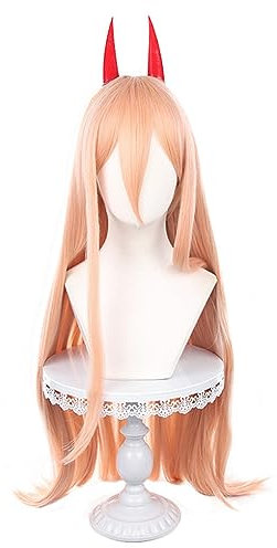 Anime Cosplay Wig Power with Horns Long Orange Pink Halloween Costume Cosplay Wig,For Christmas Carnival Party