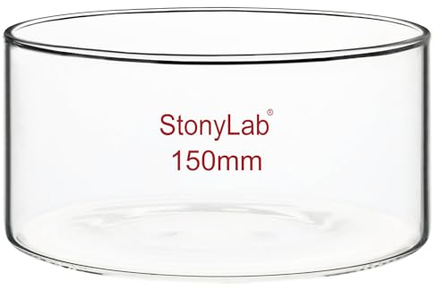 stonylab Kristallisierschale, Dickwandige Kristallisierschalen aus Hochwertigem Borosilikatglas für Kristallisation und Verdampfung im Labor, Flacher Boden, Ohne Ausguss, 1000 ml