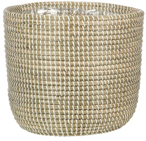 Scheurich Wicker Seagrass Basket Planter, White, 22cm