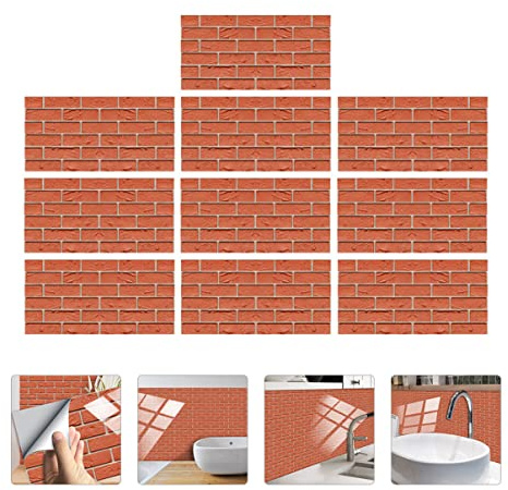 jojofuny 10pièces Autocollants Muraux Vintage Brique Rouge Décoration Murale Pour Cuisine Et Salle De Bain Autocollants Imitation Carrelage